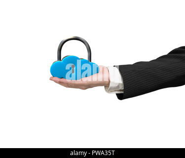 Hand holding cloud shape lock isolated in white background Stock Photo