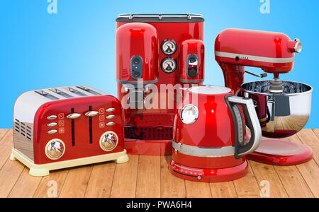 https://l450v.alamy.com/450v/pwa6h4/red-stainless-electric-tea-kettle-coffeemaker-toaster-mixer-retro-design-on-the-wooden-table-3d-rendering-pwa6h4.jpg