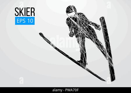 Silhouette of a skier jumping isolated. Background and text on a separate layer, color can be changed in one click. Vector illustration Stock Vector
