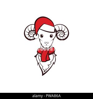 Head of a sheep. Vector illustration. New Year animals. Stock Vector