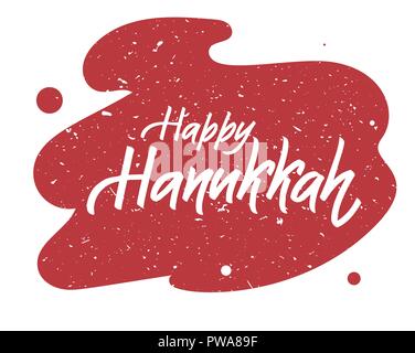 Happy Hanukkah lettering logotype, badge and icon typography.Golden glitter Lettering of jewish holiday logo template. Lettering card template. Calligraphy banner, flyer on textured background Stock Vector