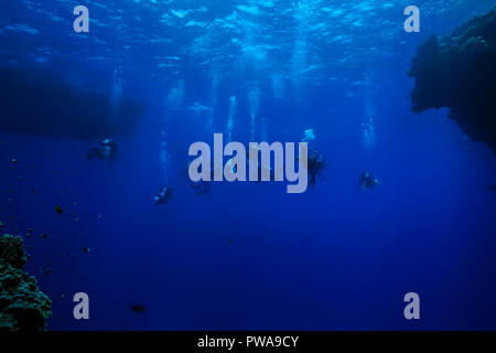 Divers view through a cave Stock Photo