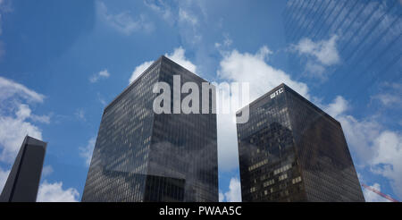 Brussels, Belgium - April 17 : The reflections of world trade centre seen on a window in Brussels, Belgium, Europe on April 17, 2017 Stock Photo