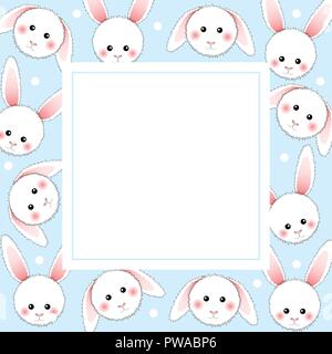 White Rabbit on Light Blue Banner Card. Vector Illustration. Stock Vector