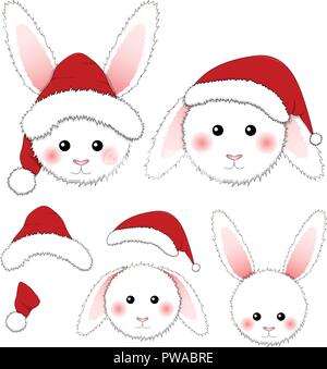 White Rabbit Santa Claus isolated on White Background. Vector Illustration. Stock Vector
