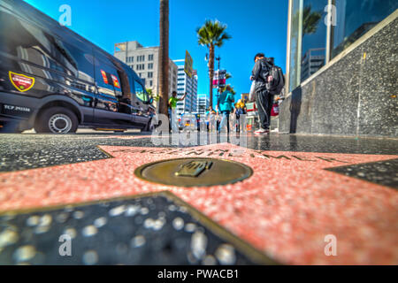 Los Angeles, CA, USA - November 02, 2016: Walk of fame stars in Hollywood boulevard Stock Photo