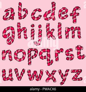 Wrapped in a ribbon alphabet. Set of pink letters. Vector illustration. Stock Vector