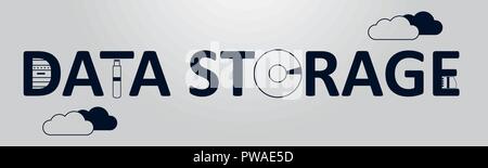 Data Storage Word Text Illustration. Data Storage Network Flat Vector Stock Vector
