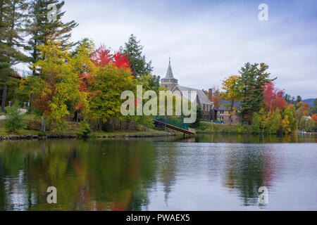 A view of the brilliant and eclectic colors that take over the entire Adirondacks region in New York state of USA during the peak fall season