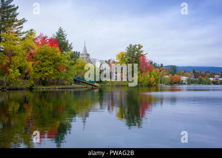 A view of the brilliant and eclectic colors that take over the entire Adirondacks region in New York state of USA during the peak fall season