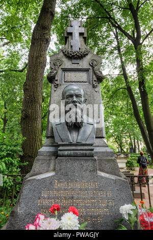 SAINT PETERSBURG, RUSSIA - JULY 23, 2013: Necropolis of Alexander Nevsky Lavra. Monument to Russian writer, a classic of Russian and world literature  Stock Photo
