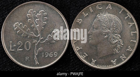 20 lira coin, Italy, 1969 Stock Photo