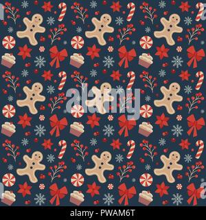 Christmas Seamless Pattern with Gingerbread Man Stock Vector