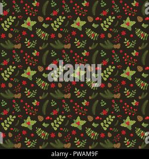 Christmas Floral Seamless Pattern Stock Vector