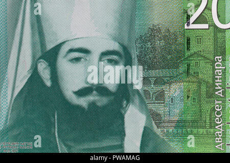 Portrait of Petar II Petrovic-Njegos from 20 dinara banknote, Serbia, 2013 Stock Photo