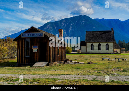 FORT STEELE, BC - SEPT. 27, 2018:  Heritage town from Gold Rush era with Canadian Rockies in the background, British Columbia, Canada Stock Photo