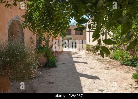 Courtyard and cloister in monastery Arkadi on Crete Stock Photo