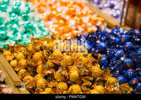 Heaps of wrapped Lindt chocolate sweets at El Corte Ingles department store in Barcelona, Spain Stock Photo