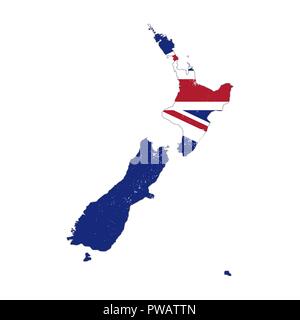 New Zealand country silhouette with flag on background on white Stock Vector