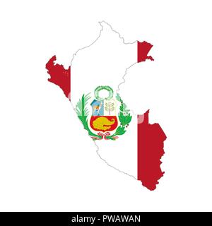 Peru country silhouette with flag on background on white Stock Vector