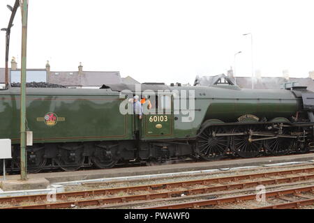 The Flying Scotsman. Holyhead Railway Station North Wales UK Stock Photo