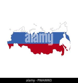 Russia country silhouette with flag on background on white Stock Vector