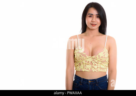 Studio shot of young happy Asian transgender woman smiling Stock Photo