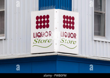 The logo of a Canadian Liquor Express liquor store on a shop in St John's, Newfoundland. Stock Photo