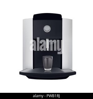 Coffee machine and glass isolated on white background. Appliance for making different coffee beverages. Stock Vector