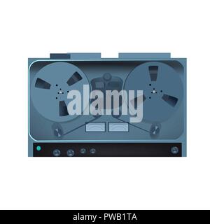 Retro tape recorder isolated on white background. Old fashion tape recorder in vector. Stock Vector