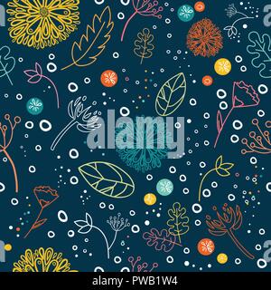 Floral seamless pattern. Colorful ornamental botanical elements. Cartoon decorative flowers seamless background. Stock Vector