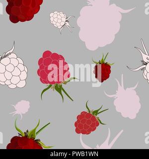 Tasty raspberry seamless pattern. Hand drawn berry sketches background. Stock Vector