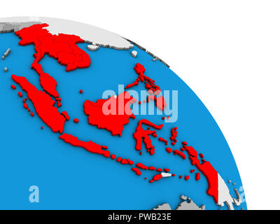 ASEAN memeber states on simple blue political 3D globe. 3D illustration. Stock Photo