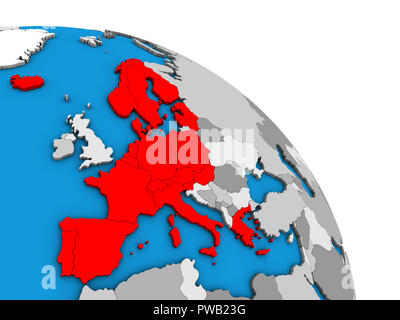 Schengen Area members on simple blue political 3D globe. 3D illustration. Stock Photo