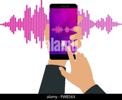 Pink violet Sound waves on screen of a smartphone Stock Vector
