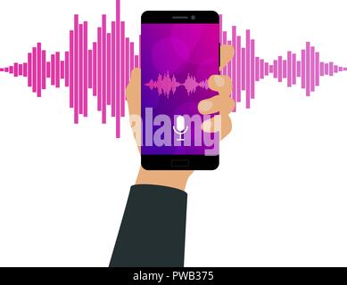 Pink violet Sound waves on screen of a smartphone Stock Vector