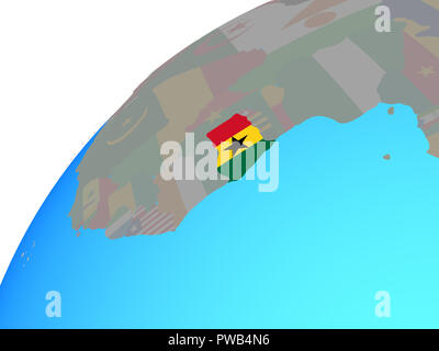 Ghana With Embedded National Flag On Blue Political 3d Globe. 3d 