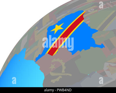 Dem Rep of Congo with embedded national flag on political 3D globe. 3D ...