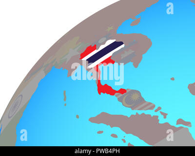 Map of Thailand with embedded flag on planet surface. 3D illustration ...