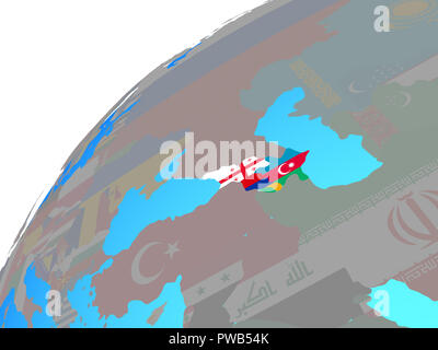 Caucasus region with embedded national flags on globe. 3D illustration. Stock Photo