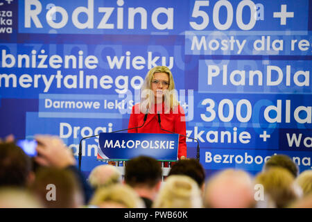 Krakow, Poland . 14th Oct, 2018. Law and Justice candidate, Malgorzata Wassermann speaks during the Law and Justice Convention in Krakow ahead of the local elections at Holiday Inn Hotel. Credit: SOPA Images Limited/Alamy Live News Stock Photo
