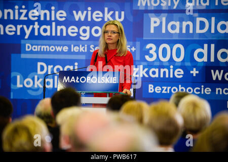 Krakow, Poland . 14th Oct, 2018. Law and Justice candidate, Malgorzata Wassermann speaks during the Law and Justice Convention in Krakow ahead of the local elections at Holiday Inn Hotel. Credit: SOPA Images Limited/Alamy Live News Stock Photo