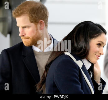 Prince Harry and Ms. Meghan Markle leave at Nechells Wellbeing Centre in Birmingham, on March 8, 2018, after joining Birmingham's Coach Core apprentices as they take part in a training masterclass led by Create Development Photo: Albert Nieboer/Netherlands OUT/Point De Vue Out - NO WIRE SERVICE   Photo: Albert Nieboer/RoyalPress/dpa | usage worldwide Stock Photo