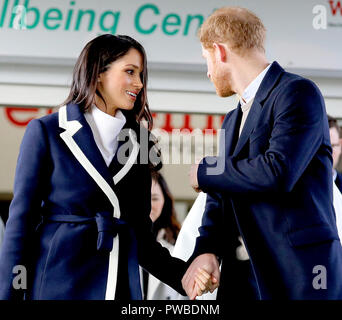 Prince Harry and Ms. Meghan Markle leave at Nechells Wellbeing Centre in Birmingham, on March 8, 2018, after joining Birmingham's Coach Core apprentices as they take part in a training masterclass led by Create Development Photo: Albert Nieboer/Netherlands OUT/Point De Vue Out - NO WIRE SERVICE   Photo: Albert Nieboer/RoyalPress/dpa | usage worldwide Stock Photo