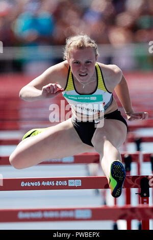 Buenos Aires, Argentina. 14th Oct, 2018. athletics, 100-meter hurdles, women: Antonia Buschendorf from Germany in action. Credit: Gustavo Ortiz/dpa/Alamy Live News Stock Photo