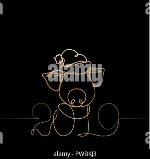 One gold line design silhouette of pig.minimalistic style vector illustration Stock Vector