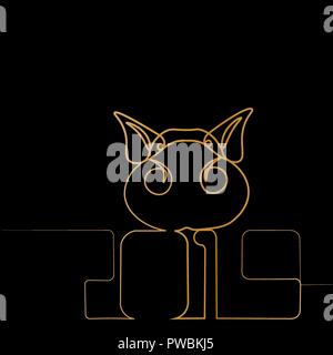 One gold line design silhouette of pig.minimalistic style vector illustration Stock Vector