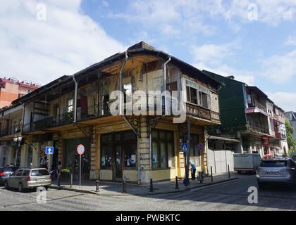 Batumi Abandoned Two Storey Building in Strong Center of Old City at Street Corner Stock Photo