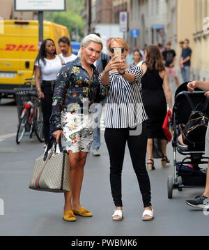 Milan, Italy. 13th September 2018. Milan, Rodrigo Alves arrives in the  center Rodrigo Alves, the human Ken known to the general public for  having undergone many plastic surgery throughout the body, arrives