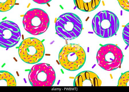 Glazed doughnut seamless pattern pop art style Stock Vector